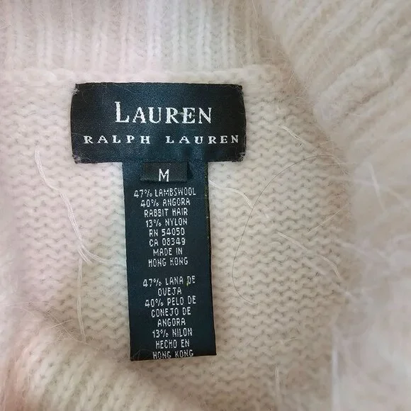 Lauren Ralph Lauren Womens Sz M Cream Turtleneck Sweater Vest Wool Angora Sequin - Picture 9 of 12